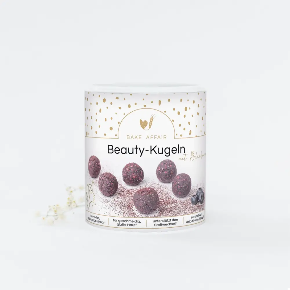 Bake Affair Vitamin-Mischung Beauty-Kugeln mit Blaubeeren Frauegschichte - Bake Affair Vitamin-Mischung Beauty-Kugeln mit Blaubeeren
