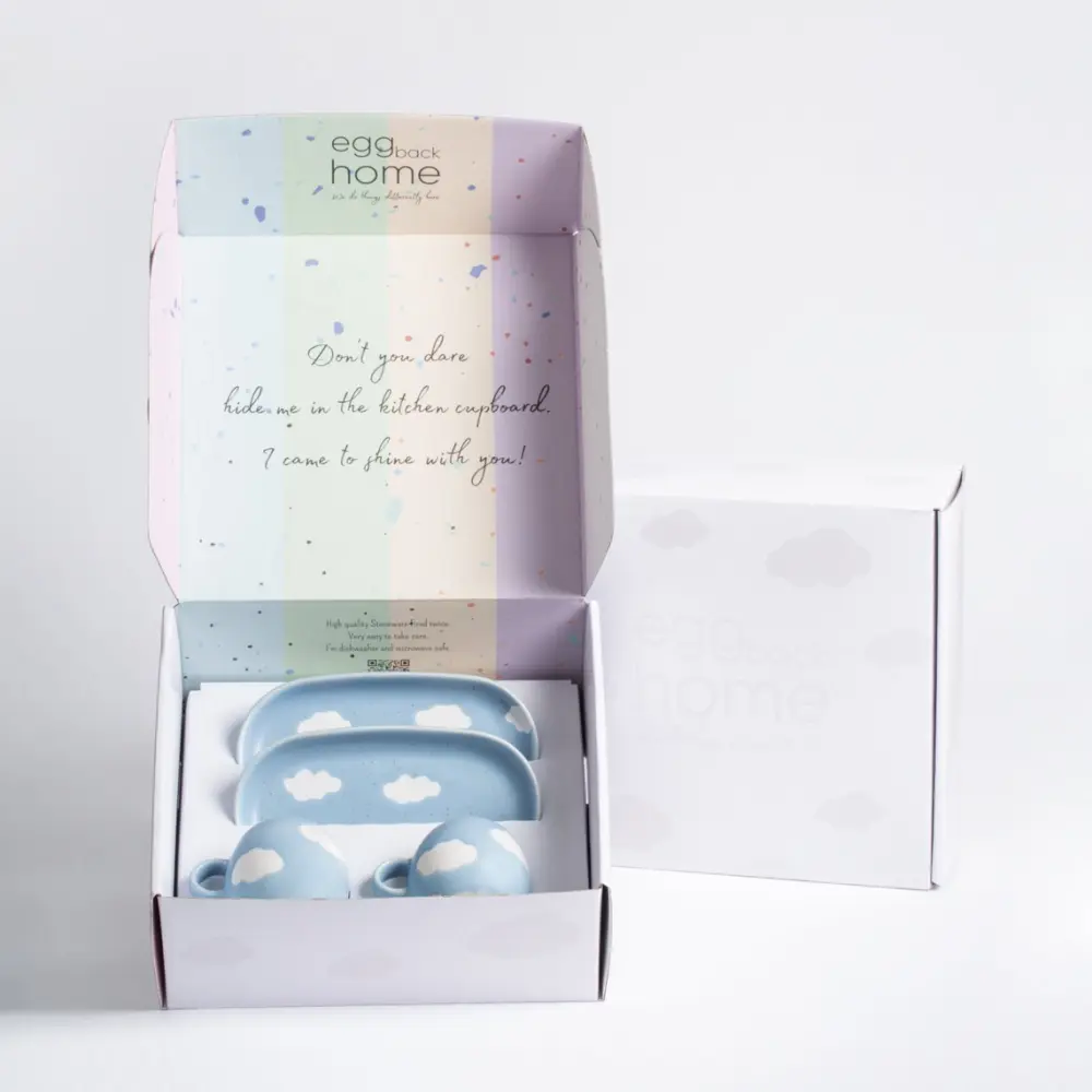 Frauegschichte - Egg Back Home CB - Set Espresso-Mug + Mini-Tablett - Blue Cloud
