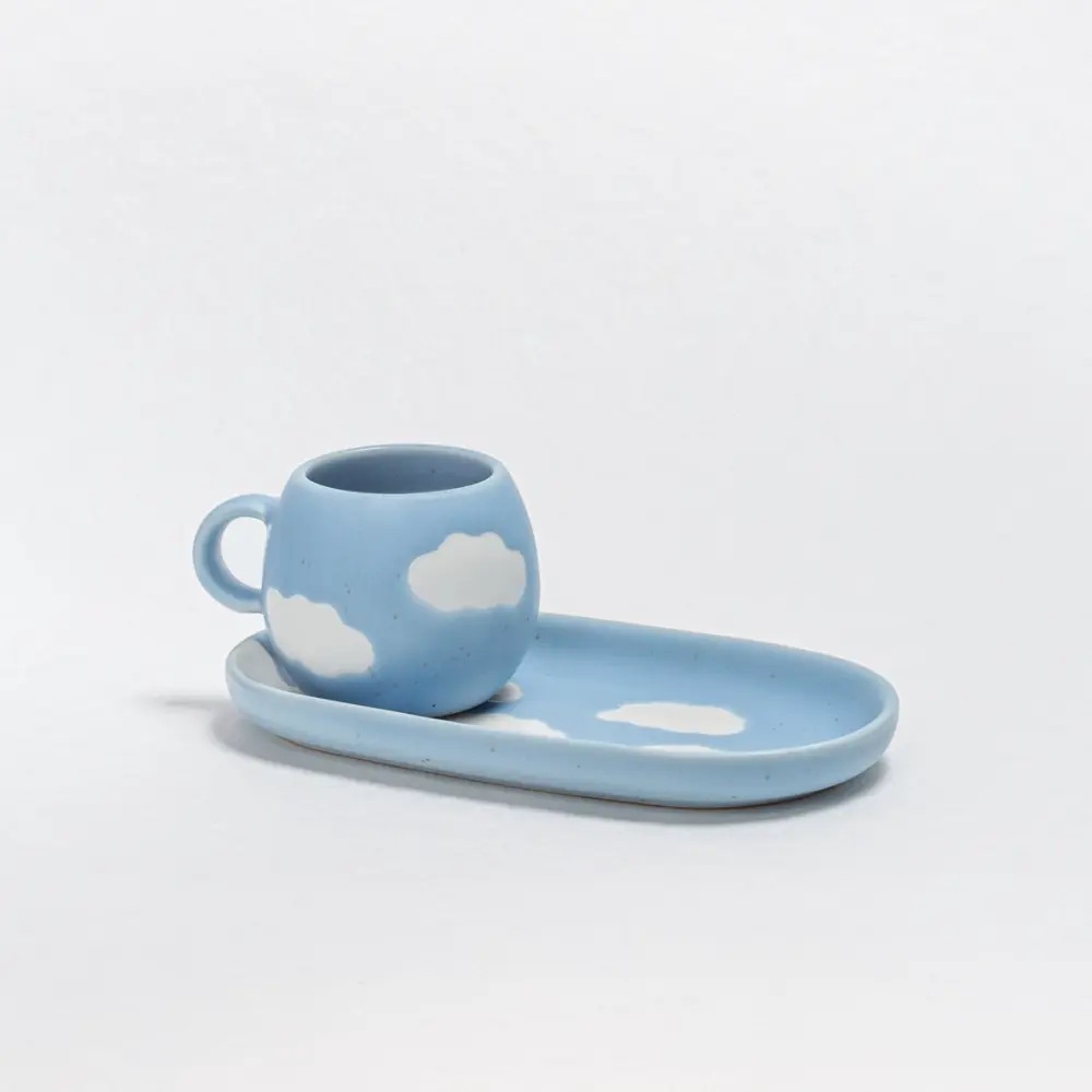 Frauegschichte - Egg Back Home CB - Set Espresso-Mug + Mini-Tablett - Blue Cloud