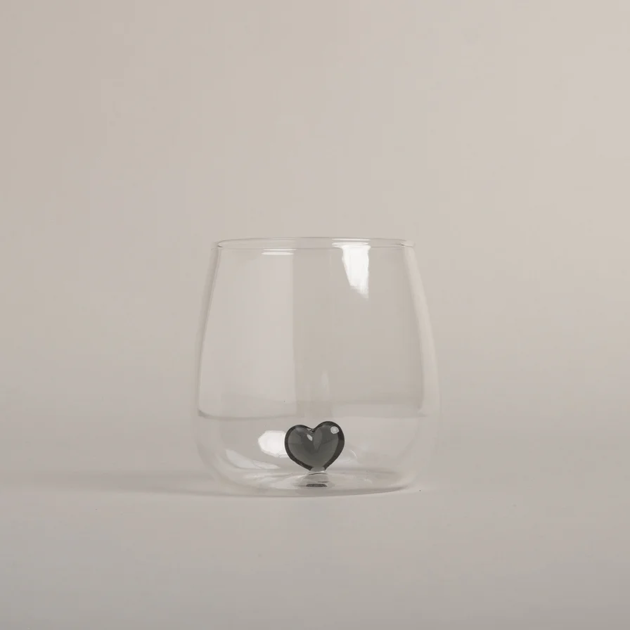 Eulenschnitt Trinkglas Herzfigur schwarz Frauegschichte - Eulenschnitt Trinkglas Herzfigur schwarz