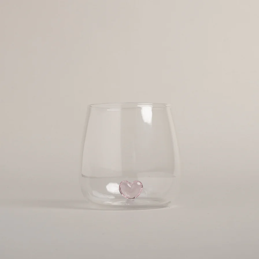 Frauegschichte - Eulenschnitt Trinkglas Herzfigur rosa