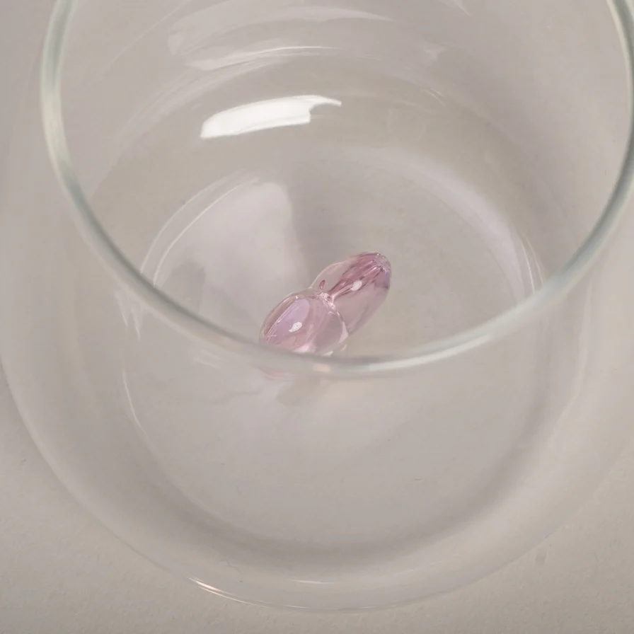 Eulenschnitt Trinkglas Herzfigur rosa Frauegschichte - Eulenschnitt Trinkglas Herzfigur rosa