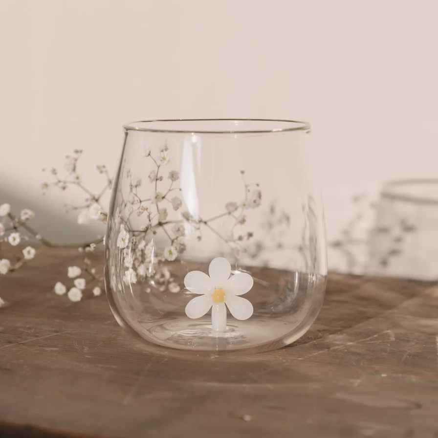 Frauegschichte - Eulenschnitt Trinkglas Daisyfigur