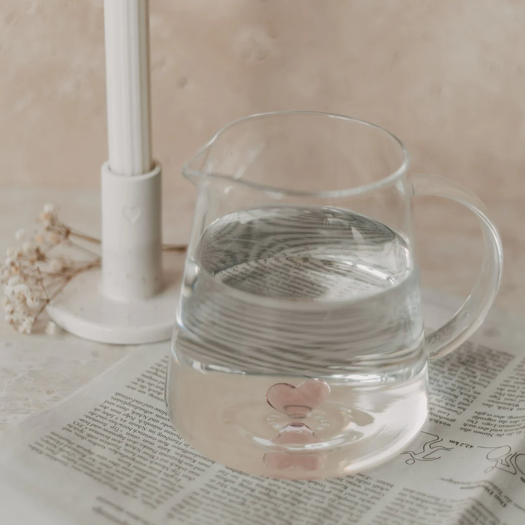 Eulenschnitt Karaffe Herzfigur rosa Frauegschichte - Eulenschnitt Karaffe Herzfigur rosa