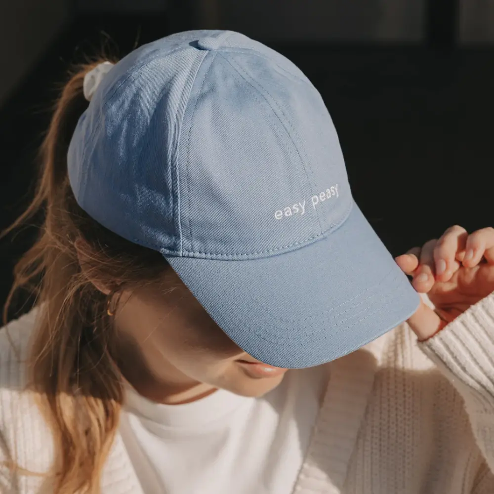 Frauegschichte - Eulenschnitt Cap blau "Easy Peasy"
