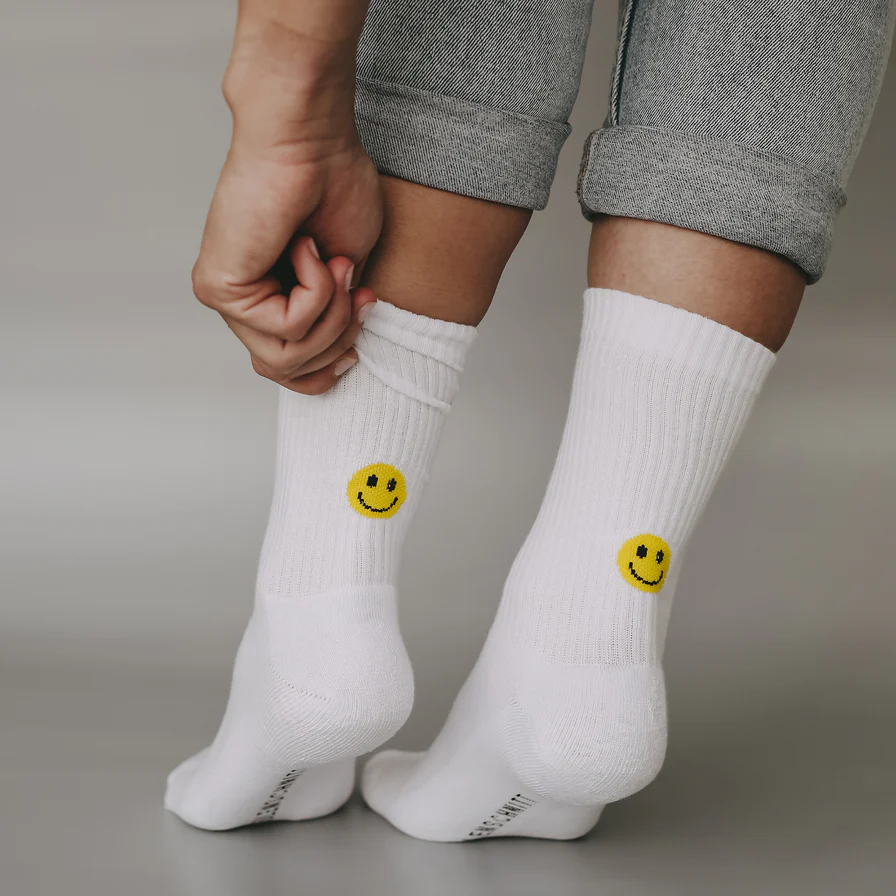 Eulenschnitt Socken "Smiley gelb" Grösse M Frauegschichte - Eulenschnitt Socken "Smiley gelb" Grösse M