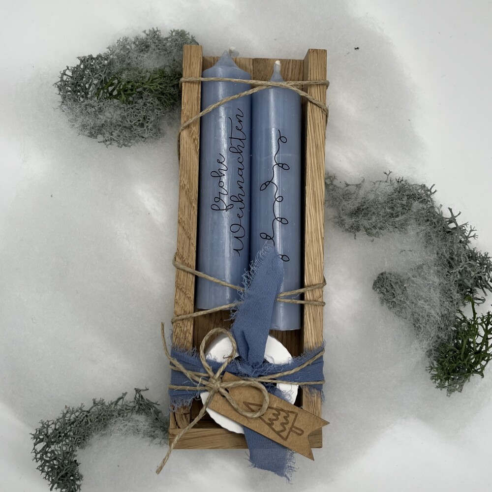 Frauegschichte - isaMi Weihnachts-Kerzenset "frohe Weihnachten" - blau
