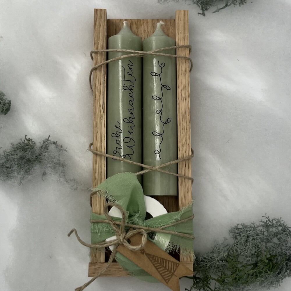 Frauegschichte - isaMi Weihnachts-Kerzenset "frohe Weihnachten" - salbei