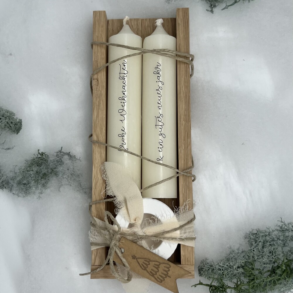 Frauegschichte - isaMi Weihnachts-Kerzenset "frohe Weihnachten und gutes neues Jahr" -elfenbein