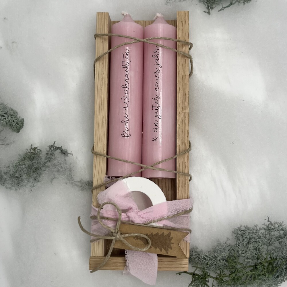 Frauegschichte - isaMi Weihnachts-Kerzenset "frohe Weihnachten und gutes neues Jahr" - rosa