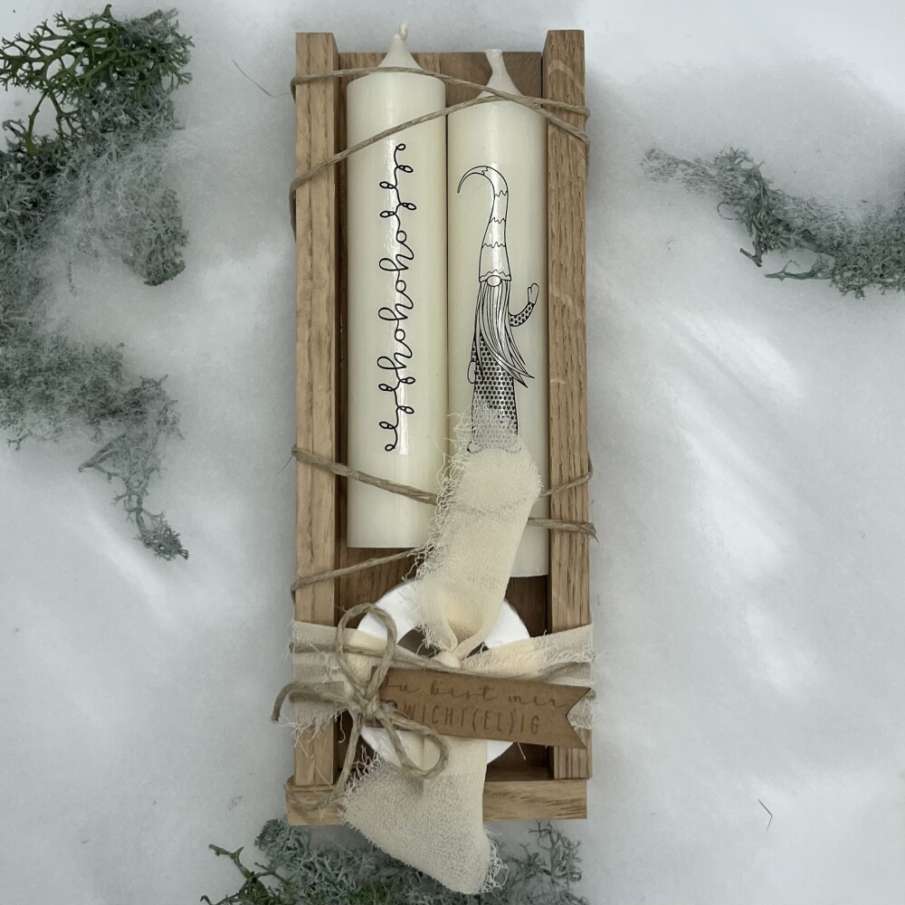 Frauegschichte - isaMi Weihnachts-Kerzenset "Hohoho" - elfenbein