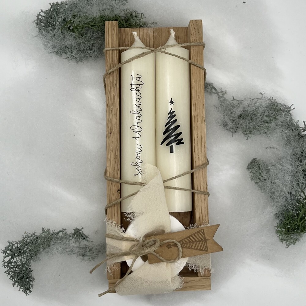 Frauegschichte - isaMi Weihnachts-Kerzenset "schöni Wiähnachtä" - weiss