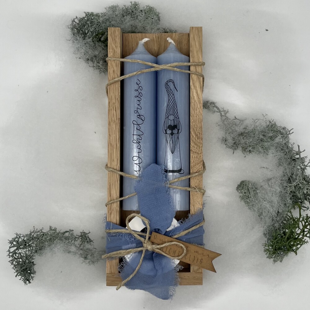 Frauegschichte - isaMi Weihnachts-Kerzenset "Wichtelgrüsse" - blau