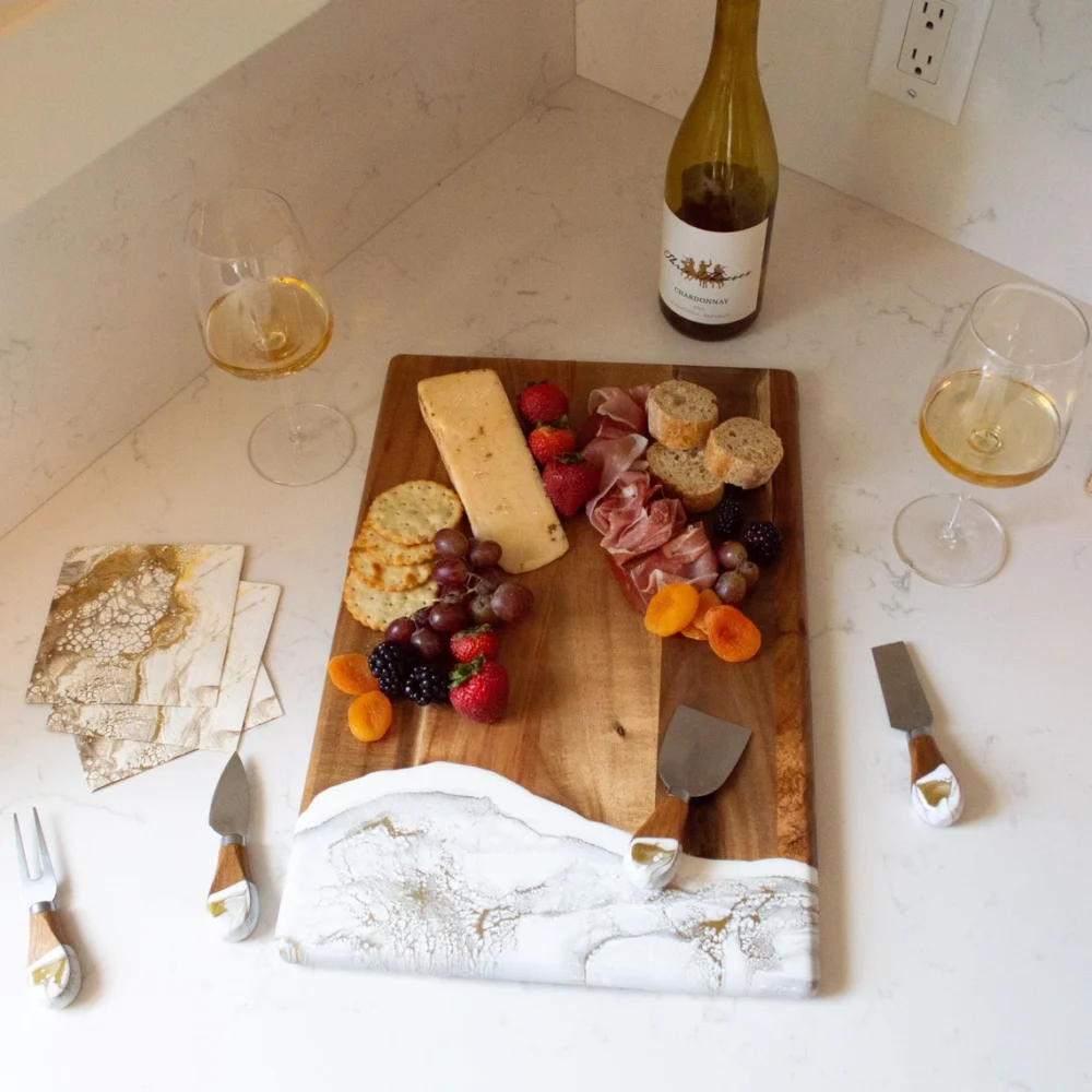 Frauegschichte - Lynn & Liana Designs Charcuterie-Brett gross: weiss-gold