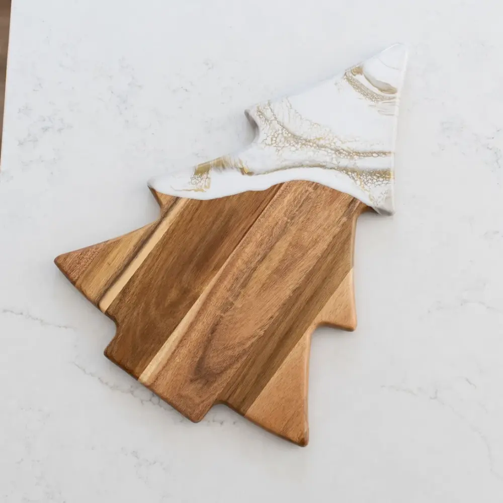 Lynn & Liana Designs Charcuterie-Brett Weihnachtsbaum: weiss-gold Frauegschichte - Lynn & Liana Designs Charcuterie-Brett Weihnachtsbaum: weiss-gold
