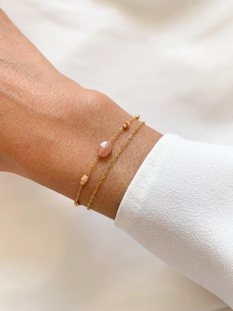 Meora Paris Doppelarmband mit natürlichem Rosenquarzstein Frauegschichte - Meora Paris Doppelarmband mit natürlichem Rosenquarzstein