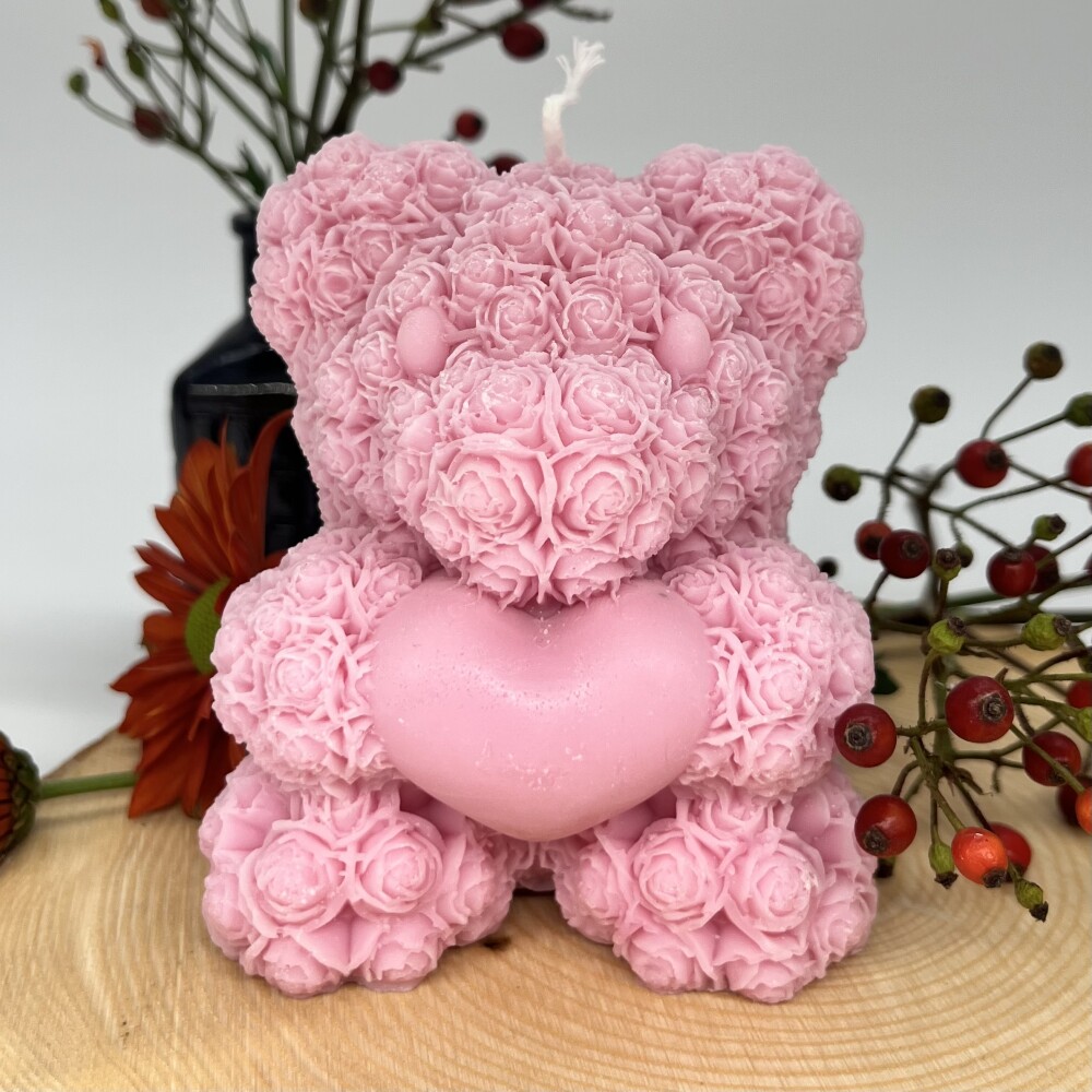 Ritual Spirit ltd. Kerze Rosen-Teddybär gross mit Herz rosa Frauegschichte - Ritual Spirit ltd. Kerze Rosen-Teddybär gross mit Herz rosa