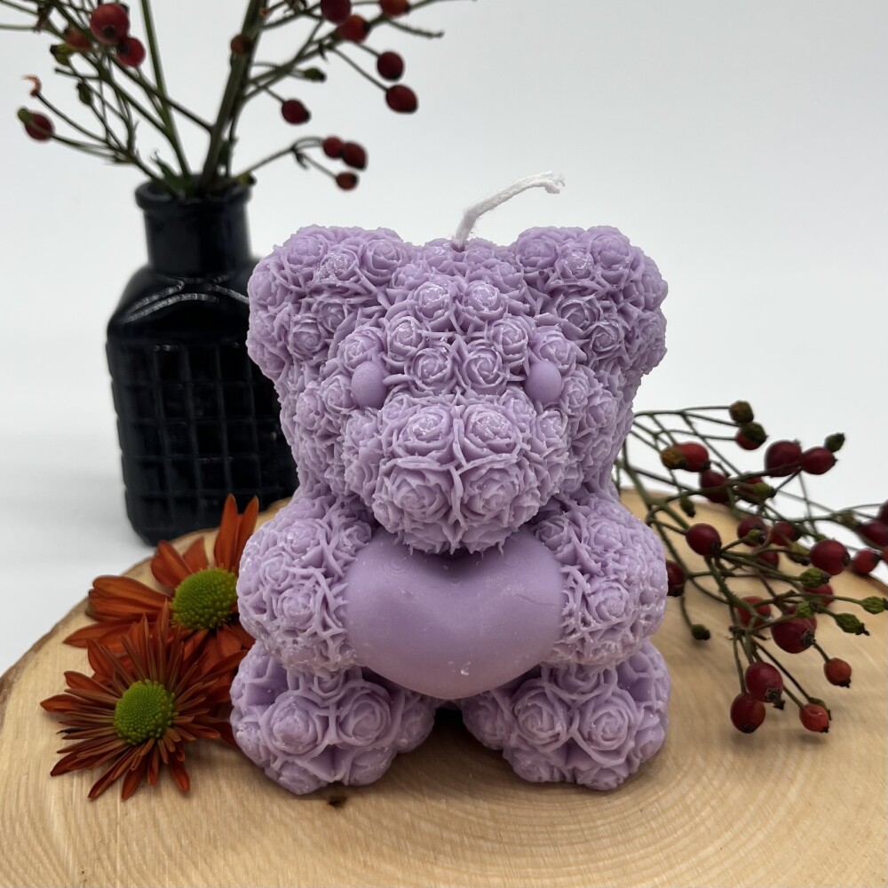 Ritual Spirit ltd. Kerze Rosen-Teddybär gross mit Herz lila Frauegschichte - Ritual Spirit ltd. Kerze Rosen-Teddybär gross mit Herz lila