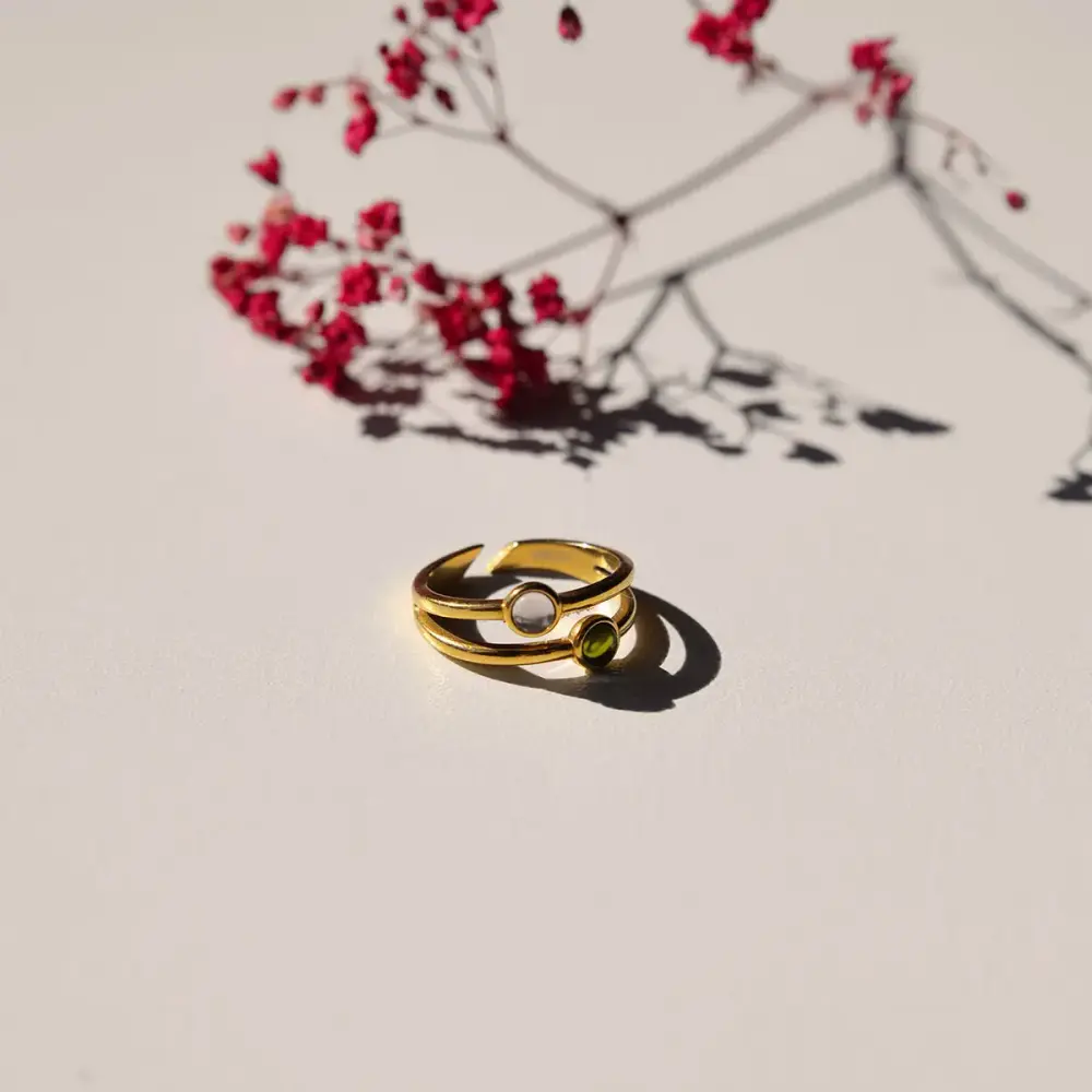 Vinoos Double-Ring gold - rosa & grün Frauegschichte - Vinoos Double-Ring gold - rosa & grün