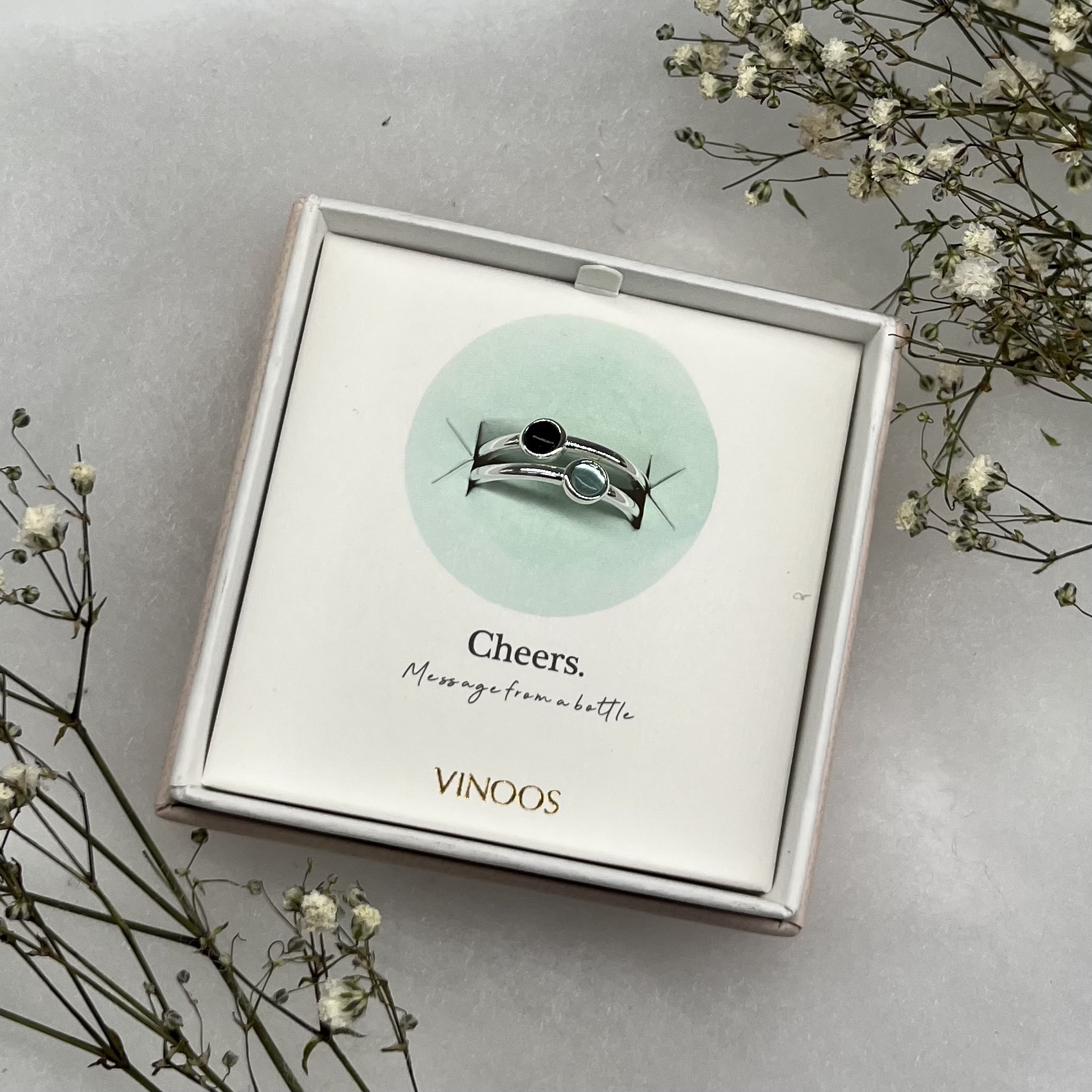 Vinoos Double-Ring silber - türkis & schwarz Frauegschichte - Vinoos Double-Ring silber - türkis & schwarz